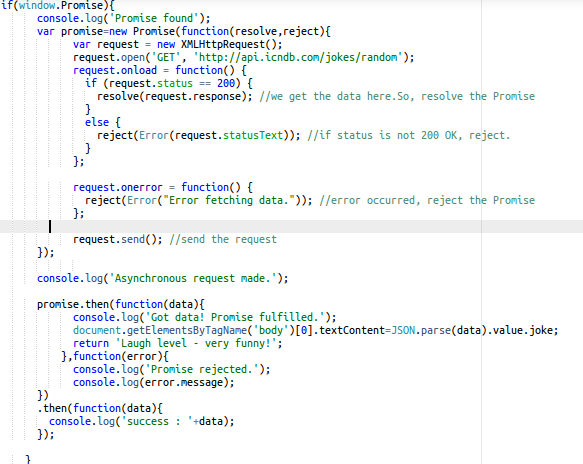 JavaScript code of promises JS