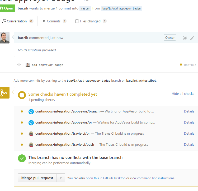pull request with appveyor and travis