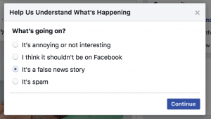 דיאלוג פייסבוק: סמן כחדשה מזויפת