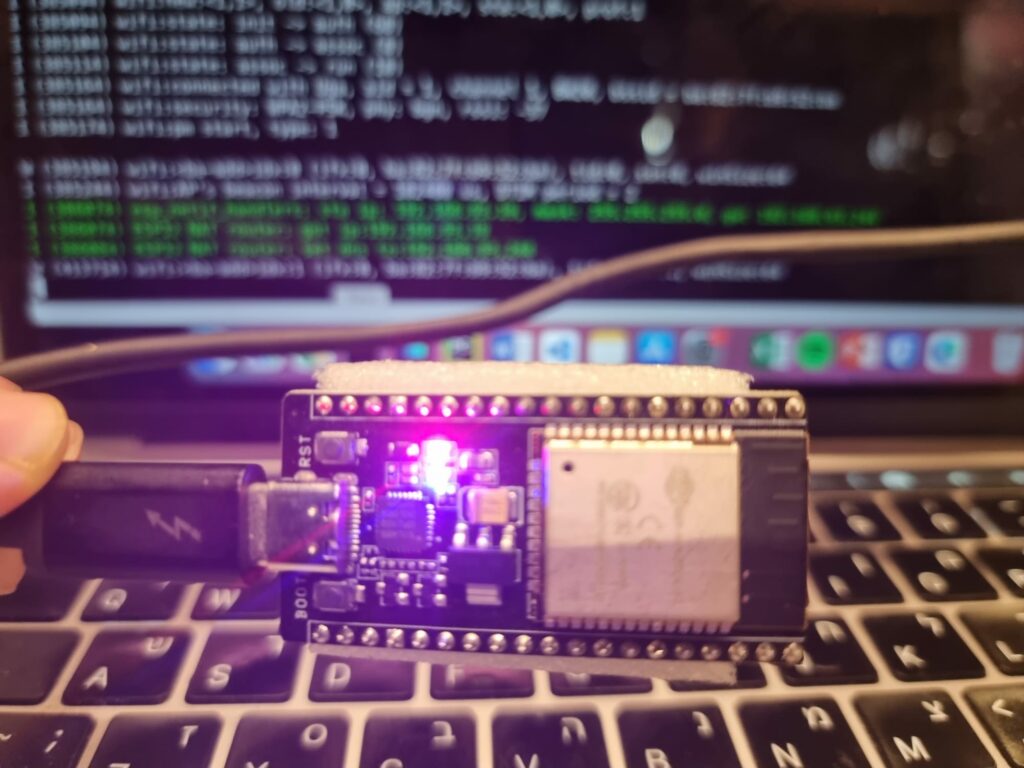 ESP32 עם לד אדום וכחול שפועלים יחדיו