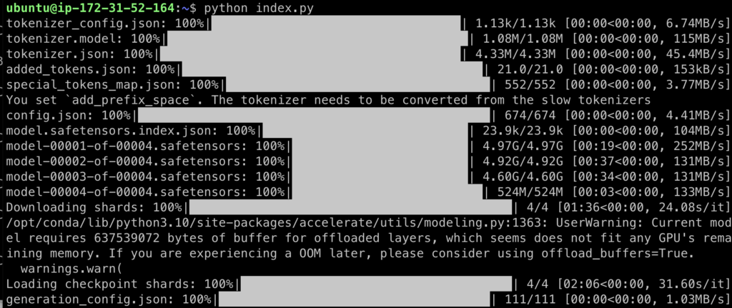 הרצה של python index.py. המון תהליכים.