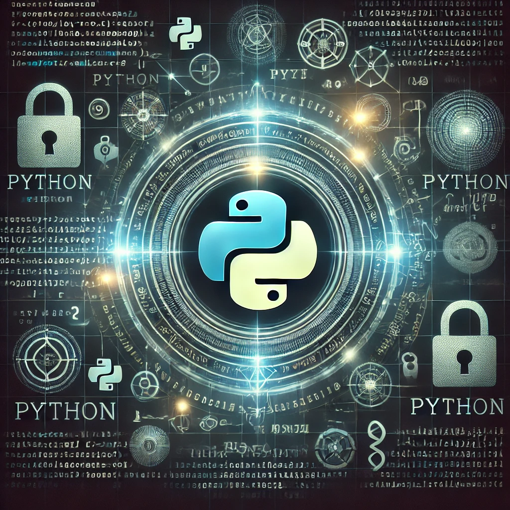 DALL·E 2024-09-06 12.34.24 - A visually engaging post about Python and cryptographic problems. The image should feature a dark-themed background with a glowing, futuristic Python