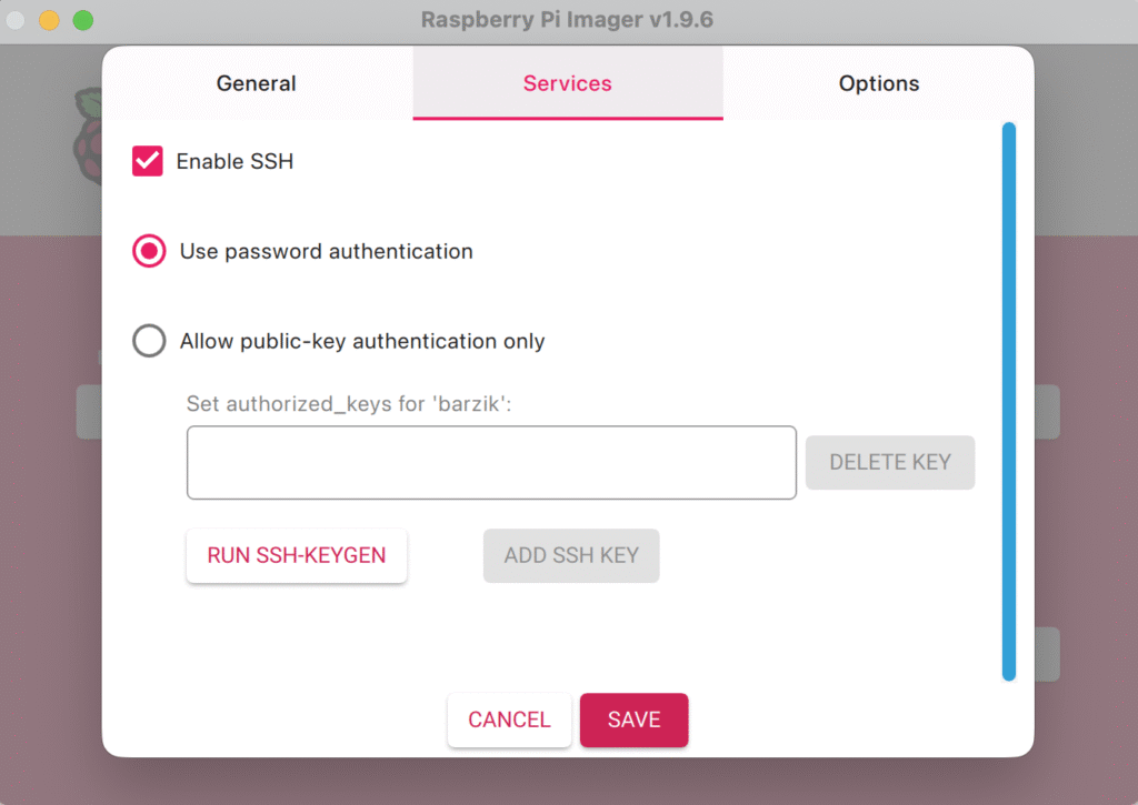 הגדרת SSH של Raspberry Pi Imager